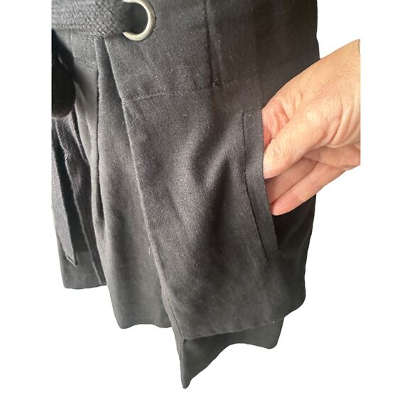 BCBGMAXAZRIA Paperbag Waist Mini Skirt Black Linen Blend Tie Belt M - Picture 4 of 9